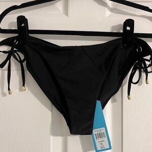 Beach Bunny Tie Side Full Bikini Bottoms Ribbed Black Swimsuit XL